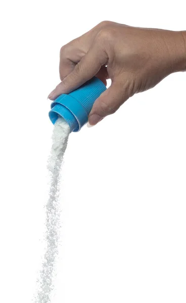 Detergent Powder Pluskać Latać Powietrzu Detergent Proszek Wylewa Się Kubka — Zdjęcie stockowe