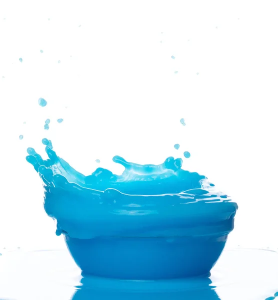 Blue Paint Water Spill Splash Bowl Cup Blue Liquid Lotion — Stock Photo, Image