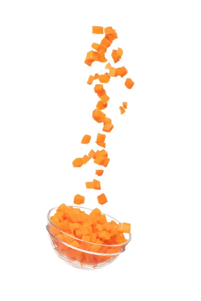 Carrot Fresh Fly Float Glass Bowl Air Turn Dice Cube — Stok Foto