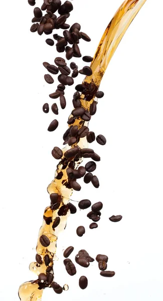 Coffee Drink Water Mix Bean Seed Fall Pouring Form Line — стоковое фото