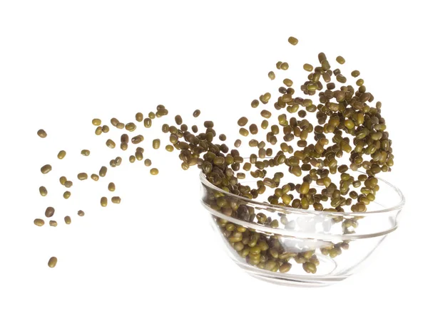 Green Mung Beans Fly Throw Glass Bowl Green Mung Bean — Stock Photo, Image