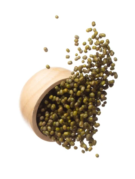 Green Mung Beans Fly Throw Wooden Bowl Green Mung Bean — Zdjęcie stockowe