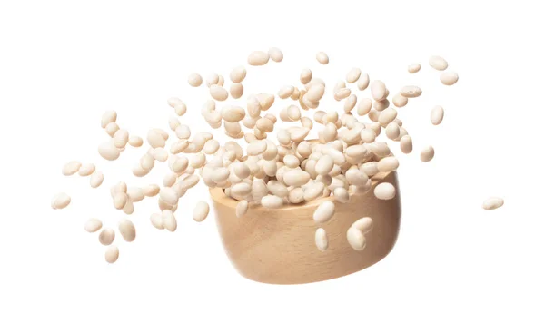 White Bean Fly Throw Wooden Bowl White Bean Float Explode —  Fotos de Stock