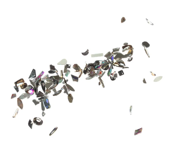 Diamond Glas Glitter Glitter Explosion Isolerad Vit Bakgrund Dekoration Många — Stockfoto