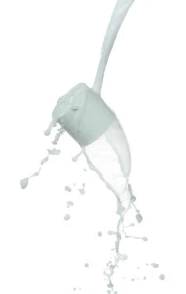 Cosmetic Container White Lotion Droplet Shape Form Fly Splashing Milk — Stock Photo, Image