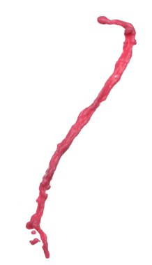 Kırmızı domatesli çilek suyu su şeklini ayarlar, kırmızı kan dalgası havaya düşer. Soyut bulut sineği, kırmızı şarap renkli sıçrama. Beyaz arkaplan izole edilmiş yüksek hızlı deklanşör, dondurucu hareket