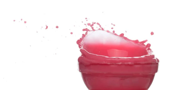 Kırmızı Domates Suyu Cam Kaseye Sıçrıyor Kırmızı Kan Dalgası Havaya — Stok fotoğraf