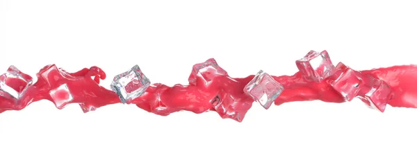 Красный Томатный Клубничный Сок Кубиком Льда Волна Томатного Сока Падает — стоковое фото