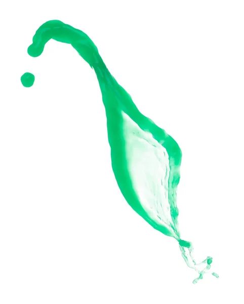 绿色油漆液体在半空中飘扬 苹果汁飘散 爆裂呈液滴状漂浮 白色背景隔离冷冻运动高速快门窗 — 图库照片