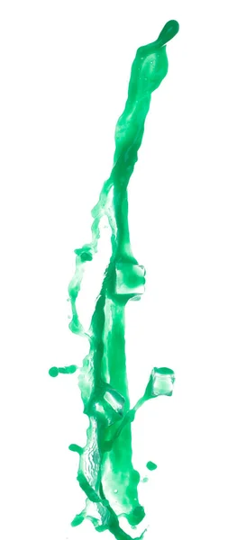 Зеленая Краска Жидкость Летать Воздухе Кубиком Льда Прохладно Яблочный Растительный — стоковое фото