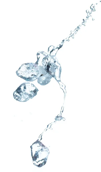 Ice Cubes Explosion Flying Crystal Clear Ice Wave Floating Fall — Zdjęcie stockowe
