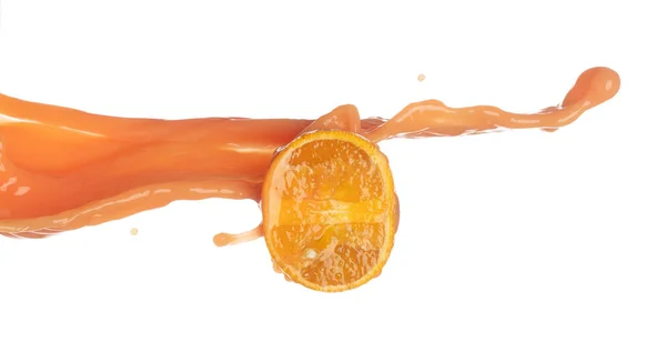 Sinaasappelsap Dat Vormlijn Naar Beneden Stroomt Oranje Sappige Hit Volle — Stockfoto