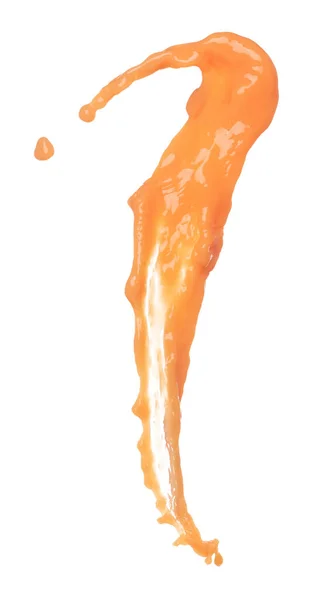 オレンジジュースは形のラインに注ぐ 空気中のオレンジジューシーななびく爆発 爆発液滴のような液体の水スプラッシュ流出 白い背景が隔離された静止画 — ストック写真