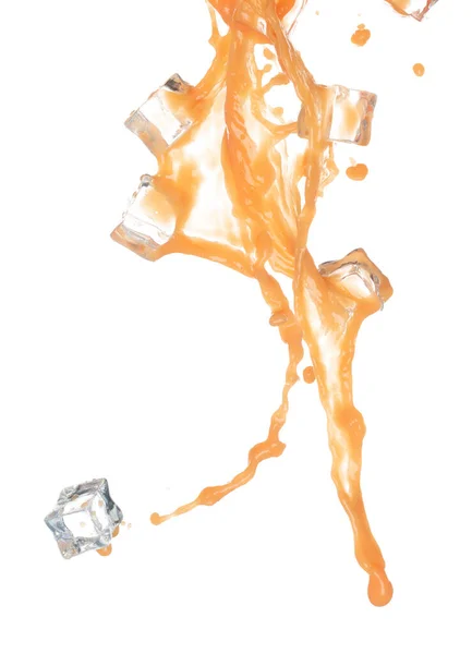 Ledová Kostka Pomerančové Šťávy Chladná Stékající Lince Tvarů Oranžová Šťavnatá — Stock fotografie