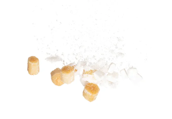 Pure Refined Sugar Cane Cube Flying Explosion Yellow Chop Sugarcane — Foto Stock