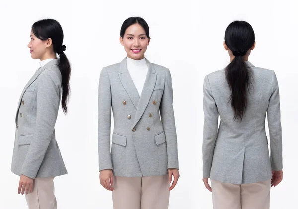 Yaşlardaki Asyalı Kadın Resmi Ceketi Takım Elbise Pantolon Ayakkabısı Giyiyor — Stok fotoğraf