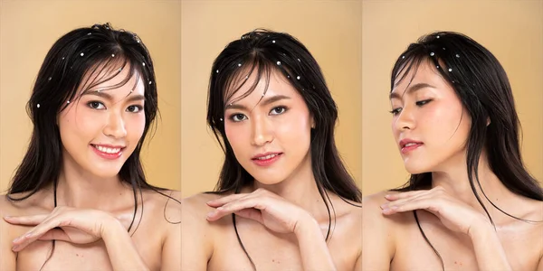 Portret Strzał Twarz Piękna Młoda Azjatka Kosmetykiem Mody Tworzą Czystą — Zdjęcie stockowe