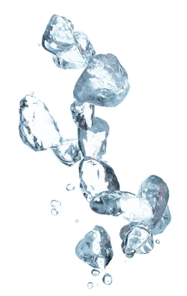 Ice Cubes Explosion Flying Crystal Clear Ice Wave Floating Fall — Photo