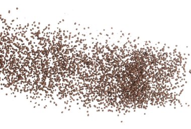 Çamur drenajı minicik top yere dökülüyor, havada patlıyor. Clay Drainage topu yüzen şekil şeklinde sıçrıyor. Beyaz arkaplan yüksek hız deklanşör dondurma hareketini izole etti