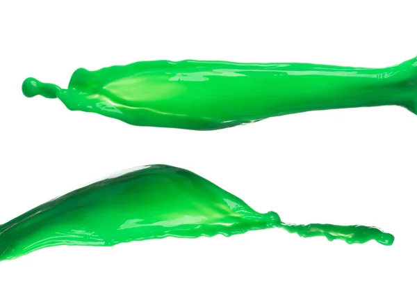 绿茶奶茶倒地 空气爆裂 绿茶奶茶洒出的水花以形状线的形式作为油漆的颜色 白色背景隔离高速快门速度冻结运动 — 图库照片