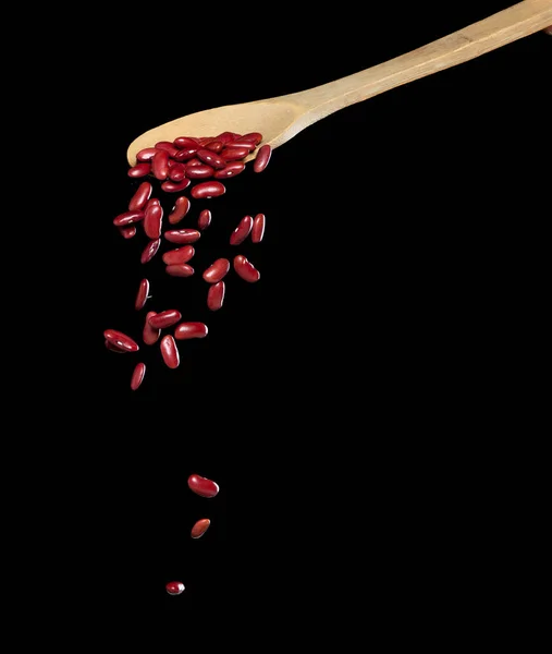 Red Bean Cair Grãos Vermelhos Explodem Mosca Nuvem Abstrata Colher — Fotografia de Stock