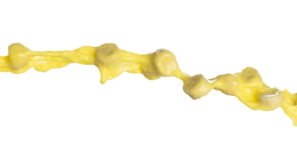 Χυμός Μπανάνα Που Πετάει Πέφτει Κάτω Κίτρινη Μπανάνα Που Κόβεται — Φωτογραφία Αρχείου