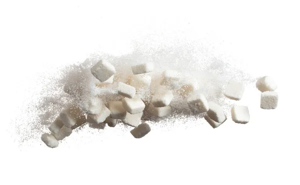 Καθαρή Ραφιναρισμένη Κύβος Ζάχαρης Που Πετά Έκρηξη Λευκή Κρυσταλλική Ζάχαρη — Φωτογραφία Αρχείου