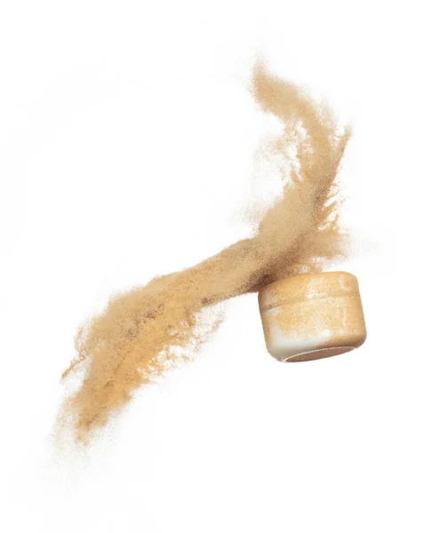 Cosmetische Container Witte Fles Vliegen Spatten Lucht Vochtinbrengende Crème Fles — Stockfoto