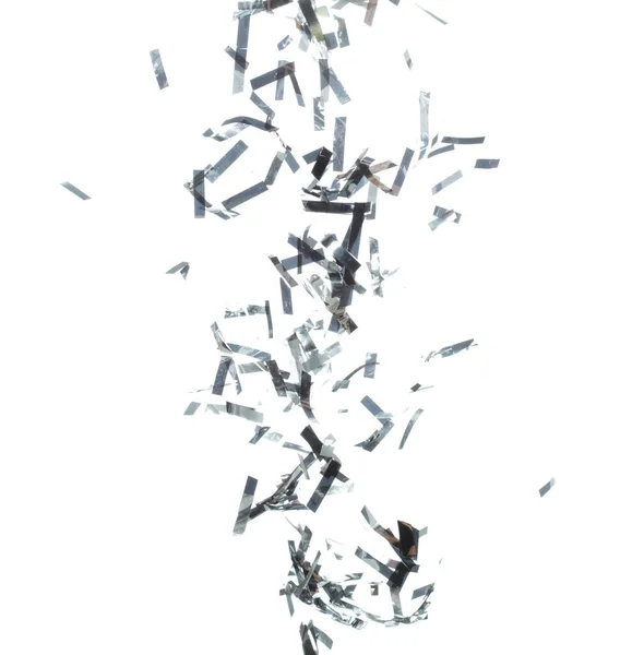 Zilveren Confetti Foil Spatten Lucht Silver Confetti Foil Explosie Vliegen — Stockfoto