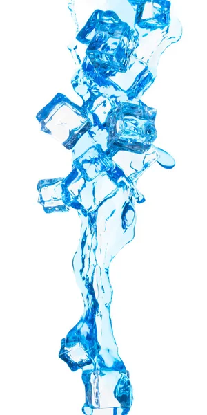 Ijsblokjes Zoet Water Gieten Vliegend Kristalhelder Ijs Koele Watergolf Drijvend — Stockfoto