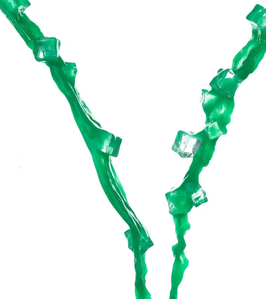 Mosca Líquida Verde Pintura Médio Com Cubo Gelo Fresco Suco — Fotografia de Stock