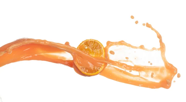 Zumo Naranja Vertiendo Forma Línea Jugoso Naranja Golpeó Fruta Completa — Foto de Stock