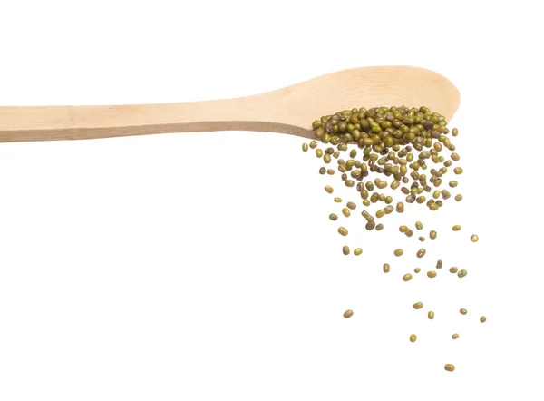 Green Mung Beans Fall Wooden Spoon Green Mung Bean Float — Stock Photo, Image