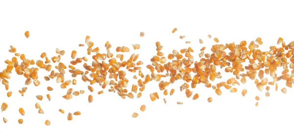 Кукурудза Висушене Зерно Літає Повітрі Жовта Золота Кукурудза Падає Розсіюється — стокове фото