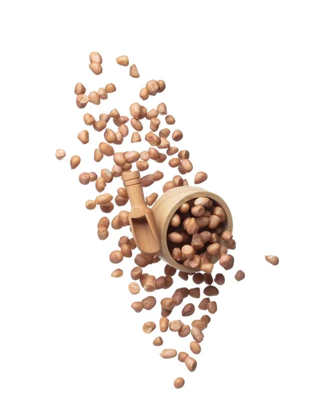 Peanut Flying Wood Bowl Brown Grain Peanuts Throw Abstract Float — Stock Photo, Image