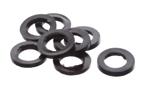 Rubber O-Ring for industry and Repair, o ring seal gaskets to joint pressure and prevent leak from machine component. Black rubber o rings use in product plumbing water oil. White background isolated