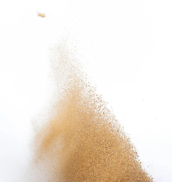 Zand Vliegende Explosie Gouden Zandgolf Ontploft Abstract Zand Wolk Vliegen — Stockfoto
