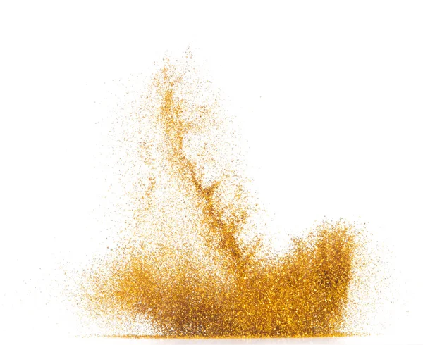 Explosie Metallic Goud Glitter Schitteren Bokeh Geïsoleerde Witte Achtergrond Decoratie — Stockfoto