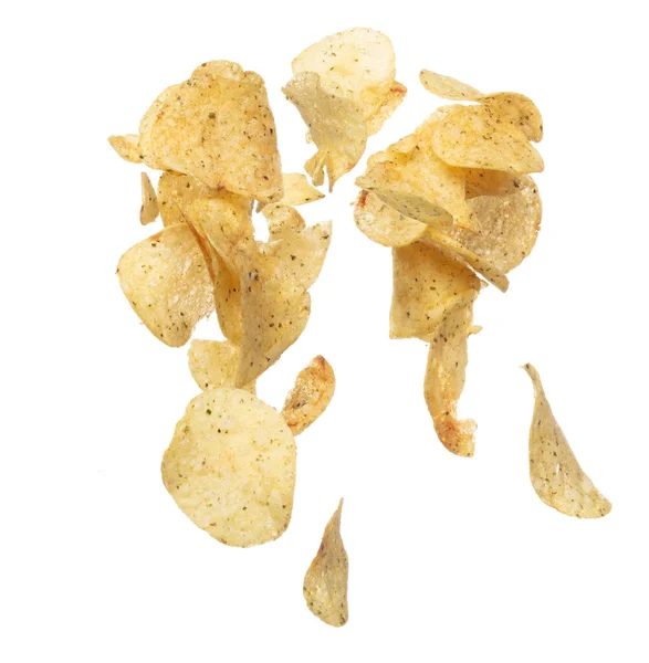 Potato Chip Fall Fly Mid Air Golden Fried Potato Chip — Stock Photo, Image