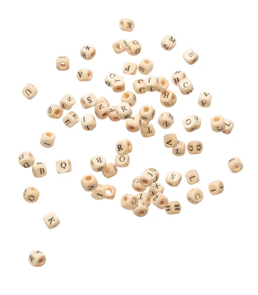 Alphabet Letter Word Wooden Bead Explode Fly Air Many Group — Stock Photo, Image