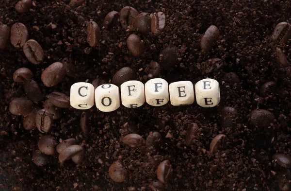 Coffee Alphabet Letter Word Bead Fly Powder Seed Coffee Roasted — Stock Photo, Image