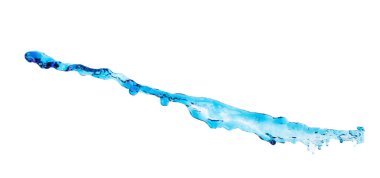 Shape form droplet of blue Water splashes into drop water line tube attack fluttering in air and stop motion freeze shot. Splash blue Water texture graphic resource elements, White background isolated