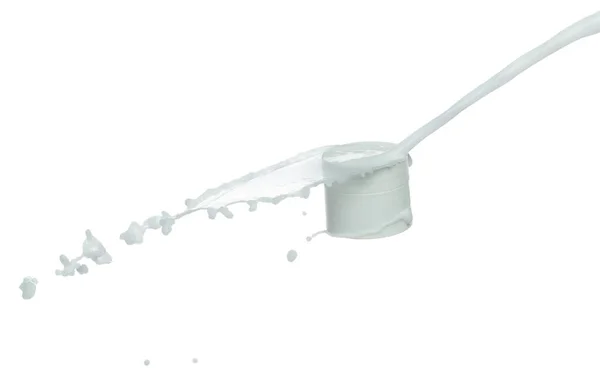 Kosmetisk Behållare Vit Lotion Droppe Form Bildar Flyga Stänk Milk — Stockfoto