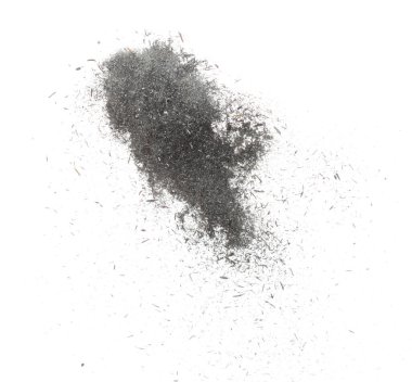 Siyah kabuklu pirinç tohumu havada uçuşuyor. Kara çeltik tarlasını yakın, dağılın, patlama şekil grubunda yüzer. Beyaz arkaplan izole edilmiş yüksek hız deklanşörü