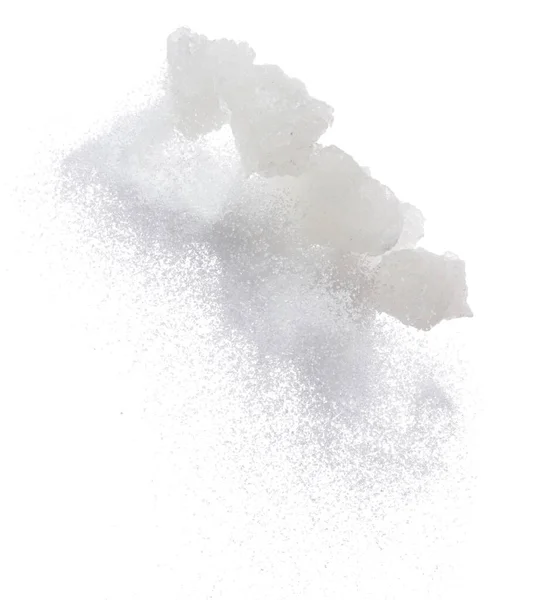 Rock Suiker Mix Geraffineerd Gemalen Stof Vliegen Explosie Wit Kristal — Stockfoto
