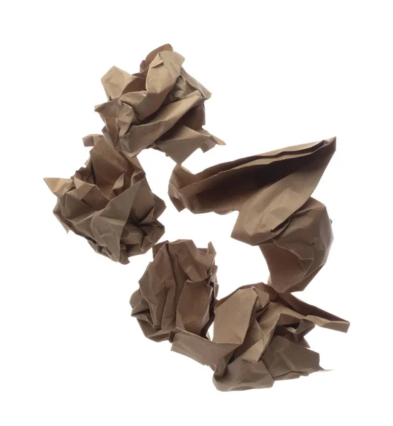 Brown Crumpled Paper Ball Symbol Frustration Discarded Ideas Isolated White — Stock Photo, Image