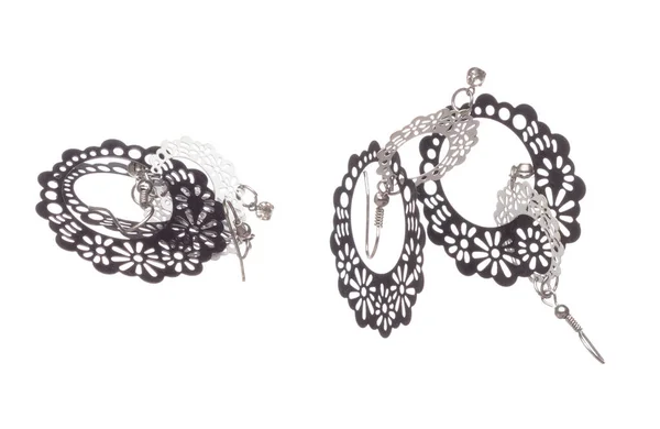 Divat Ezüst Fülbevalók Gyönyörű Munka Részletesen Érték Luxus Ezüst Gyémánt — Stock Fotó
