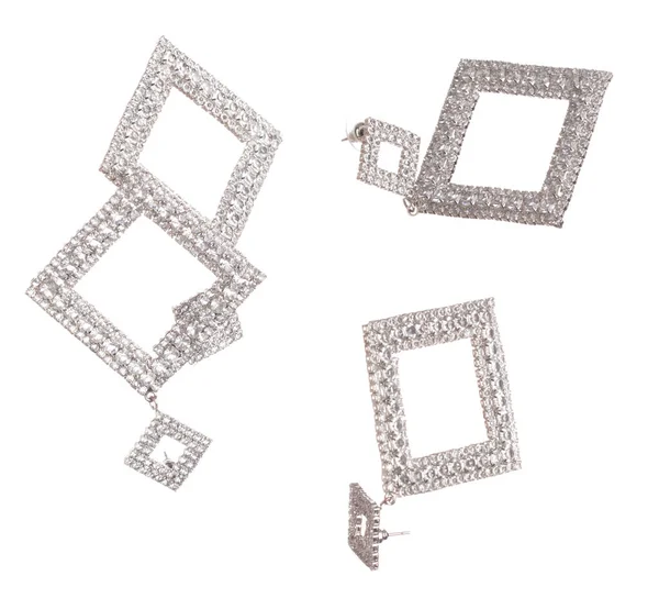 Fashion Silver Earrings Beautiful Work Detail Value Luxury Silver Diamond — Stock Photo, Image