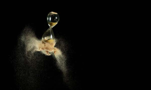 Hourglass Fly Mid Air Add More Sand Time Gold Sand — Stock Photo, Image