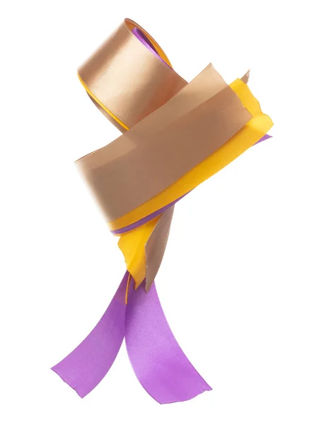Желто Фиолетовая Лента Длинная Прямая Летит Воздухе Кривым Рулонным Блеском — стоковое фото